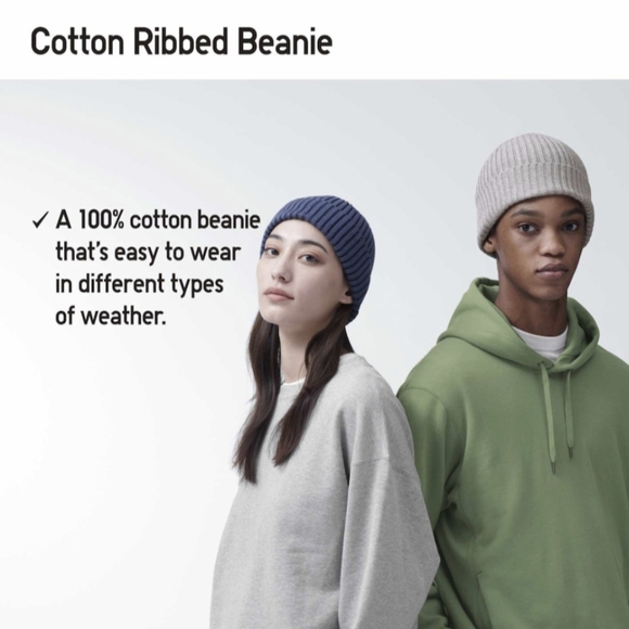 3 for $20 | NEW Uniqlo Cotton Ribbed Beanie / Hat (off white colour, unisex) - Picture 6 of 6
